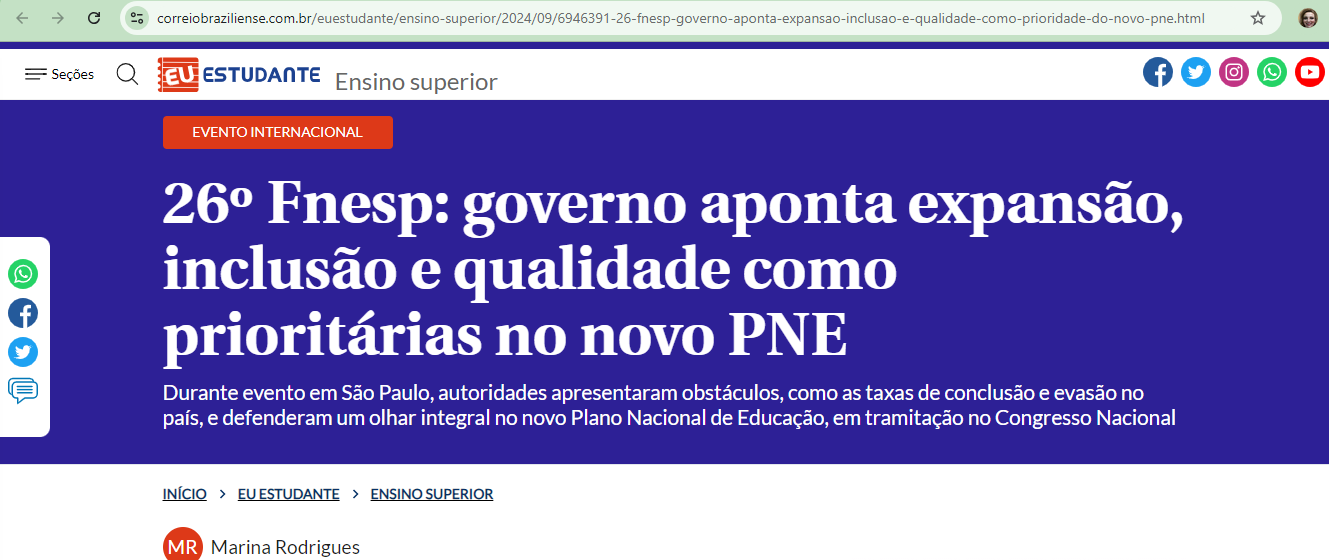 Imprensa noticia debate sobre PNE no 26º FNESP