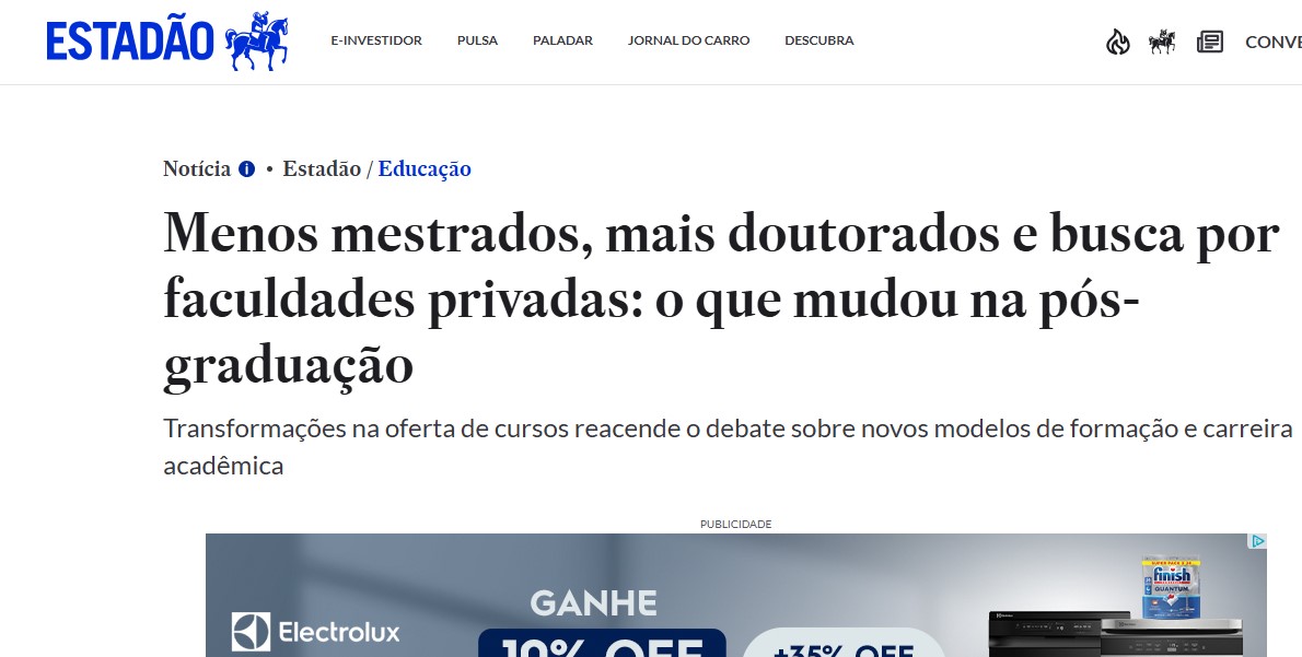 Semesp no Estadão: Menos mestrados, mais doutorados e busca por faculdades privadas
